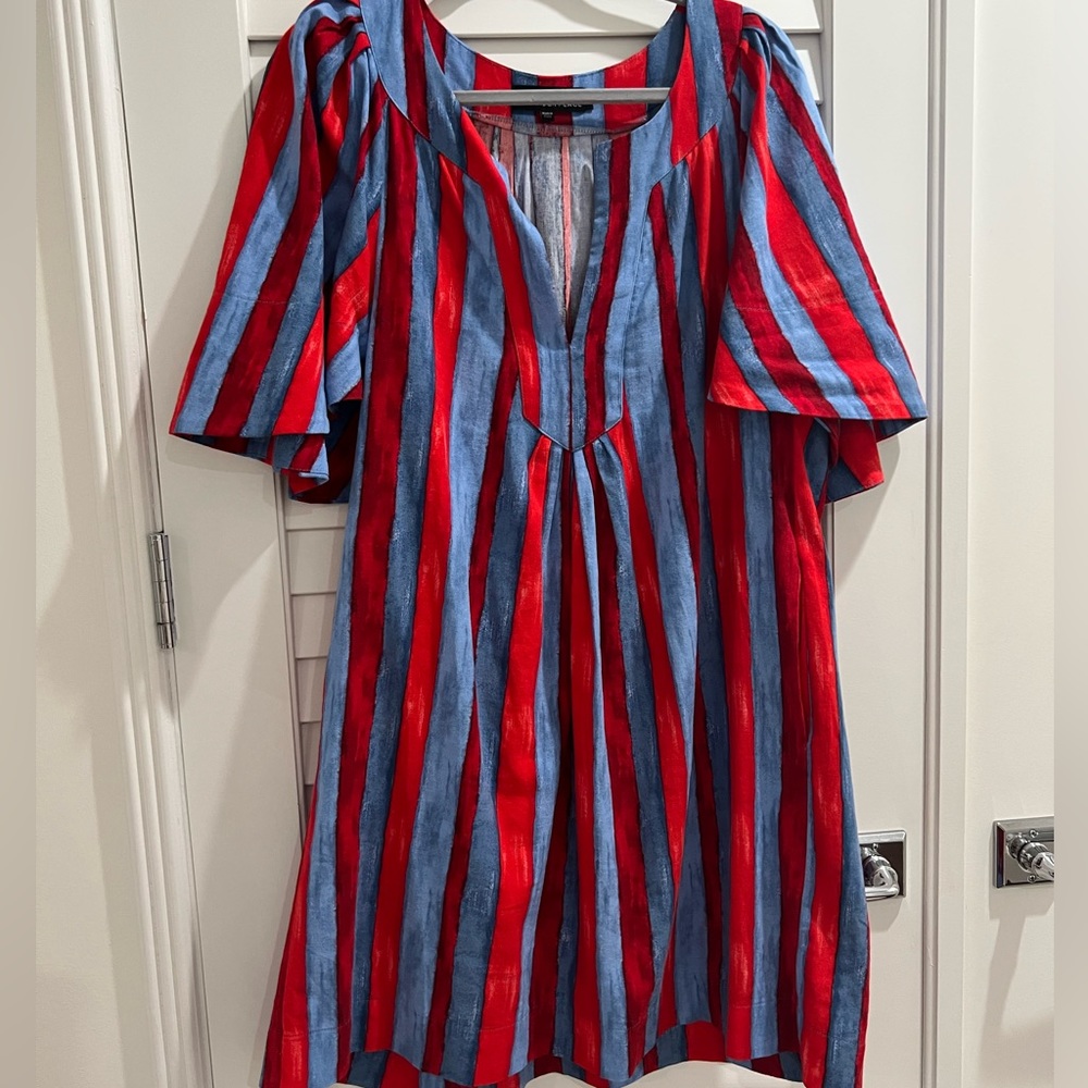 Pomander Place dress blue/red size M, flowy shift style